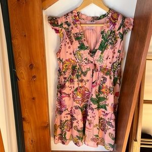 Banjanan Pink Floral Dress size Small with Ruffle sleeve